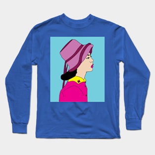 Colorful Retro Woman With Hat Long Sleeve T-Shirt